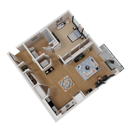 Floor plan for 1 bed, 1 bath, 806 sqft